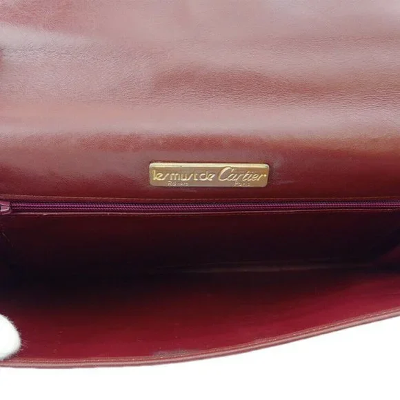 Cartier Clutch Bag Mastline Bordeaux Leather Auth Used T19324
